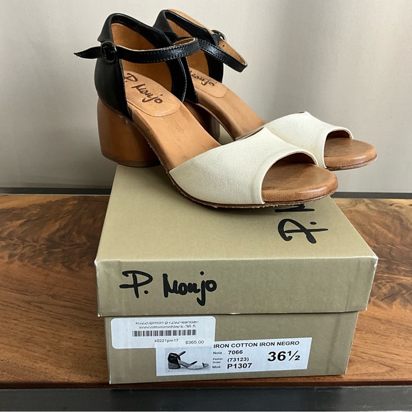 P. Monjo Ivory and Black Colorblocked Heeled Sandals, New in Box, EU Size 36.5 - Picture 5 of 5
